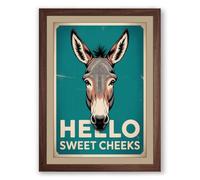 Hello Sweet Cheeks Retro Framed Wall Art Print A1 (84.1×59.4cm) Walnut, Wall Decor for Living Room, Bedroom, Office & Home, Ready to Hang, Art Gift