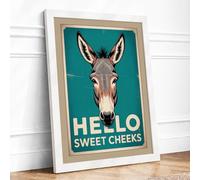 Hello Sweet Cheeks Retro Framed Wall Art Print A1 (84.1×59.4cm) White, Wall Decor for Living Room, Bedroom, Office & Home, Ready to Hang, Art Gift
