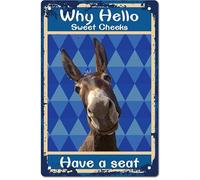 Hello Sweet Cheeks Sign Vintage Donkey Tin Signs Funny Metal Tin Sign Wall Art Garden House Plaque for Bathroom Kitchen Cafe Wall Halloween Christmas Decor,6x8 Inch