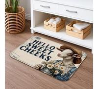 Hello Sweet Cheeks Vintage Quick Dry Bath Mat, Rustic Goat Floral Absorbent Non Slip Shower Mat, Country Washable Bath Rugs for Bathroom Decorative 20x32 Inch