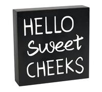 Hello Sweet Cheeks Wooden Box Sign, Hello Sweet Cheeks Bathroom Decor, Funny Bathroom Shelf Decor Wall Decor Bathroom Signs, Rustic Black Farmhouse Sign