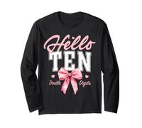 Hello Ten Double Digits Cute Coquette Bow 10th Birthday Girl Long Sleeve T-Shirt