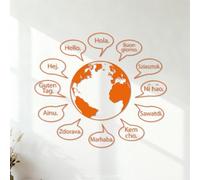Hello Text in Multiple Languages World Map Text Coffee Shop Logo Engraving Decals Self Adhesive 42x48.3cm Orange