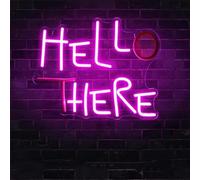 Hello There LED Neon Signs for Wall Decor Neon Wall Art Acrylic LED Lights with Hanging Chain Light Up Signs for Bedroom Decor Man Cave Bar Pub Wedding Party 5V USB Operated Dimmable
