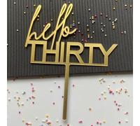 Hello Thirty Gold Acrylic Cake Milestone Topper for Men and Women, 30th Birthday Cake Decoration