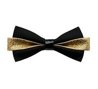 Hello Tie Men's Pre-tied Black Cotton Bowtie,Luxury PU Inlay Bow Ties -Multicolor - Gold -