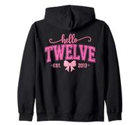 Hello Twelve 12th Birthday Coquette Bow Girl Est 2013 Zip Hoodie