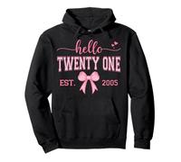 Hello Twenty One Est. 2005 Coquette Bow 21st Birthday Girl Pullover Hoodie