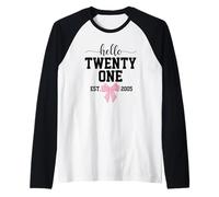 Hello Twenty One Est. 2005 Coquette Bow 21st Birthday Girl Raglan Baseball Tee