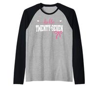 Hello Twenty-Seven Est 1998 Coquette Bow 27th Birthday Girl Raglan Baseball Tee
