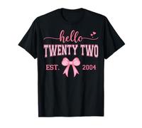 Hello Twenty Two Est. 2004 Coquette Bow 22nd Birthday Girl T-Shirt