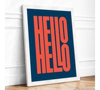 Hello Twice Typography Framed Wall Art Print A4 (29.7×21cm) White, Wall Decor for Living Room, Bedroom, Office & Home, Ready to Hang, Art Gift