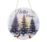 Hello Winter Door Sign with Rope, Pine Elk Winter Wooden Sign Hello Winter Hanging Sign Welcome Sign Seasonal Wooden Wreath Winter Decorations for Home Front Door Farmhouse