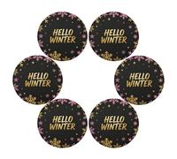 Hello Winter Gold Pink Black Snowflake fabric placemats round vinyl reversible quilted placemat mantelitos individuales para mesa 15.4x15.4in set of 6