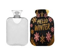Hello Winter Gold Pink Snowflake Cute hot Water Bottle with Soft Cover 2L hot Compress for Tummy Warmer Pain Relief Bolsa de agua Caliente para el Dolor
