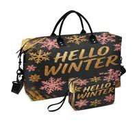 Hello Winter Gold Pink Snowflake Decorative Weekender Overnight Bag Large Gym Bag with Toiletry for Sports Multifunctional bolso Viajero para Mujer