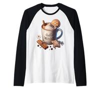 Hello Winter Hot Cocoa Mug for Women with Xmas Gingerbread Raglan Baseball Tee