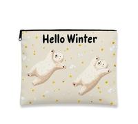 Hello Winter Makeup Bag, Cute Bears Portable Cosmetic Travel Pouch for Women, Small Canvas Zipper Organizer, Holiday Skincare Toiletry Bag, Beige, 7x9 Inch, Bears