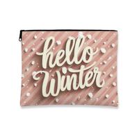 Hello Winter Makeup Bag, Peach Stripes Fun Cosmetic Travel Pouch for Women, Portable Small Canvas Zipper Organizer, Holiday Skincare Toiletry Bag 7x9 Inch