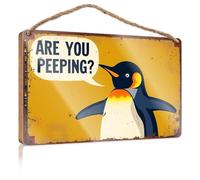Hello Winter Sign A Penguin Asks, "Are You Peeping?" Fall Wall Decor Vintage Decor(20X30CM)