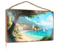 Hello Winter Sign Beachside Village With Sailing Boats And Apple Tree Wooded Sign Outdoor Signs For Porch Fall Office Decor(15X28CM)