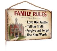 Hello Winter Sign Family Rules: Love, Truth, Forgive, Kind Words. Fall Wall Decor Vintage Decor(20X30CM)