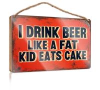 Hello Winter Sign I Drink Beer Like A Fat Kid Eats Cake Wooded Sign Fall Wall Decor Vintage Decor(15X28CM)