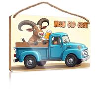 Hello Winter Sign Mean Old Goat Driving A Blue Truck With Beer. Fall Wall Decor Vintage Decor(15X28CM)