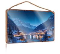 Hello Winter Sign Snowy Mountain Village With Illuminated Houses And Bridge Over Ri Wooded Sign Outdoor Signs For Porch Fall Office Decor(15X28CM)