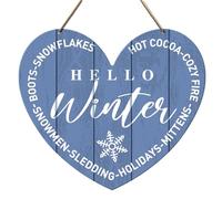Hello Winter Wall Door Sign Decor, Christmas Snowflake Decoration for Home Porch Front Door Living Room Kitchen Xmas Winter Holidays Wood Plaque Hanging Wall Decor Sign, Cozy Fire