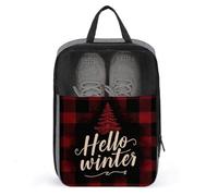 Hello Witner Red Black Plaid Shoe Bag for Travel Daily Use Anti-dust Storage Carrier Golf Shoe Pouch