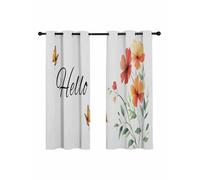 Hello Word Spring Orange Floral Summer Blackout Curtains for Bedroom Living Room, Green Leaf 45 In Long Thermal Insulated Room Darkening Drapes Grommet Window Treatments, 42 x 45 In