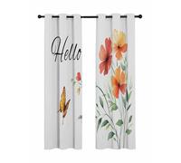 Hello Word Spring Orange Floral Summer Blackout Curtains for Bedroom Living Room, Green Leaf 84 In Long Thermal Insulated Room Darkening Drapes Grommet Window Treatments, 52 x 84 In