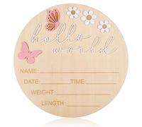 Hello World Baby Sign, 5.9 Inch Wooden Baby Announcement Sign Pink Butterfly Style Welcome Newborn Plaque Birth Name Board for Newborn Boys Girls Photo Props Babies Shower Hospital Nursery