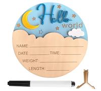 Hello World Baby Sign, Moon Style Wood Baby Announcement Sign, Baby Birth Announcement Board, Newborn Welcome Baby Name Plaque Ideal for Nursery Hospital Home Decoration (Unisex)
