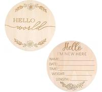 Hello World Baby Sign, Wooden Baby Announcement Sign Round Babys Coming Soon Plaque, Birth Announcement for Hospital Babys Shower Photo Prop Home Decorations