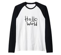 Hello World Bold Brush Lettering First Code Art Design Raglan Baseball Tee