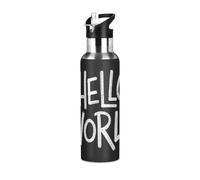 Hello World Graffiti Style Lightweight Reusable Water Bottle with Leak Proof Spout Lid Double Wall Vacuum Insulated Bottles for Water, Milk, Juice, School, Camp, Sport 32 OZ