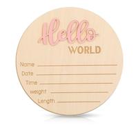 Hello World Newborn Sign 5.8 Inch Name Sign Wooden Birth Announcement Plaques for Boys Girls Photo Props Baby Shower Hospital Nursery (Pink)