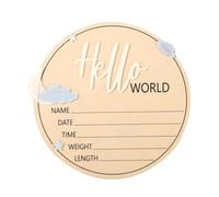 Hello World Newborn Sign, 6.5in Wooden Moon Clouds Baby Announcement Plaques Newborn Welcome Signs Baby Birth Name Plaque for Hospital Nursery Babies Shower