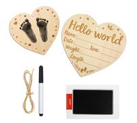Hello World Newborn Sign, Heart Shaped Wooden Baby Announcement Sign Baby Birth Announcement Sign with Ink Pad Marker for Welcome Baby Sign Hospital Keepsakes Photo Props