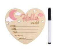 Hello World Newborn Sign with Pen, Wooden Heart-Shaped Baby Announcement Board Stars Moon Clouds Newborn Welcome Sign for Hospital Nursery Decor Photo Prop