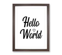 Hello World Typography Quote Framed Print | A2 Walnut Framed Wall Art | Ready to Hang | Modern Map Picture | Living Room Bedroom Lounge Office