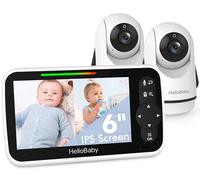 HelloBaby 6" Split Screen Video Baby Monitor with 2 Cameras, No WiFi | 4000mAh Battery, Infrared Night Vision, ECO Mode, 2-Way Talk, Remote Pan-Tilt-Zoom Camera, Lullabies, Temperature Monitoring