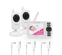 HelloBaby Baby Monitor with 2 Cameras and Audio, 3.2" IPS Screen USB Cable