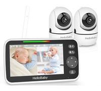 HelloBaby Baby Monitor with 2 Cameras and Night Vision, 5'' Split Screen with 26-Hour Battery, 2 Cameras Pan-Tilt-Zoom Video Baby Monitors, No WiFi, ECO, 2-Way Audio, 8 Lullabies, 1000ft Range