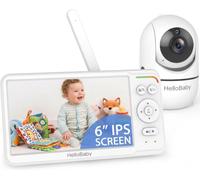 HelloBaby Baby Monitor with Camera and Audio, World First 6" Split Screen | Secure No WiFi, Night Vision, 30H Battery, 2-Way Audio, 1000ft Range, PTZ, VOX, Easy Setup, Portable Video Monitor for Travel