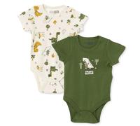 HelloBaby Boys 2-Pack Short-Sleeve Bodysuits Dinosaur Print Snap Fastening Popper Neck Short Sleeve - Khaki