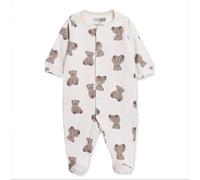 HelloBaby Boys Footed Sleepsuit Animal Print Zip Fastening Crew Neck Full Length Long Sleeve - Beige
