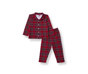 HelloBaby Boys Long Sleeve Pyjamas Set Plaid with Buttons Christmas Peter-Pan Collar Long Leg Long S - Red
